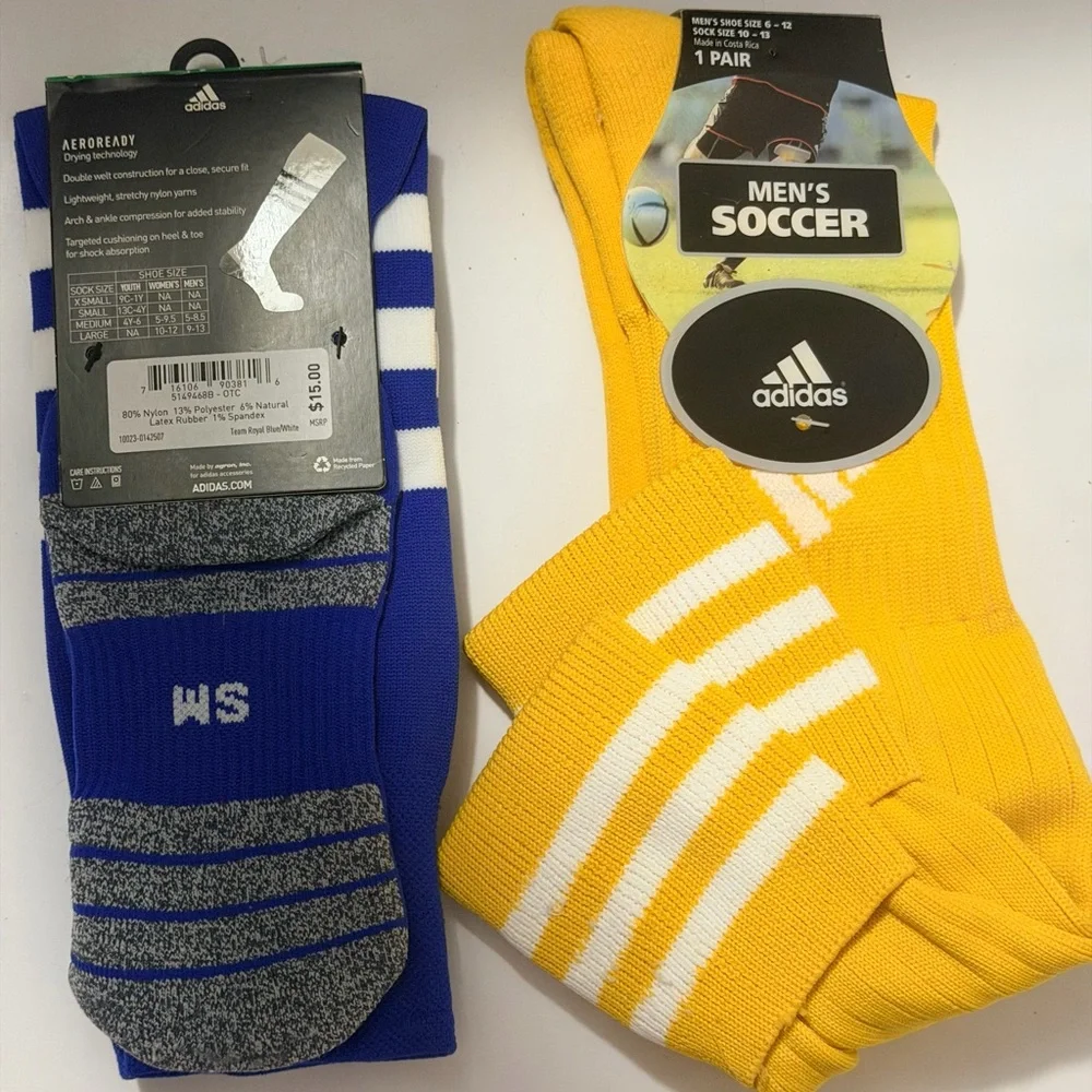 adidas Men’s Soccer Socks in Blue & Yellow Duo Pack/ two pairs of brand-new